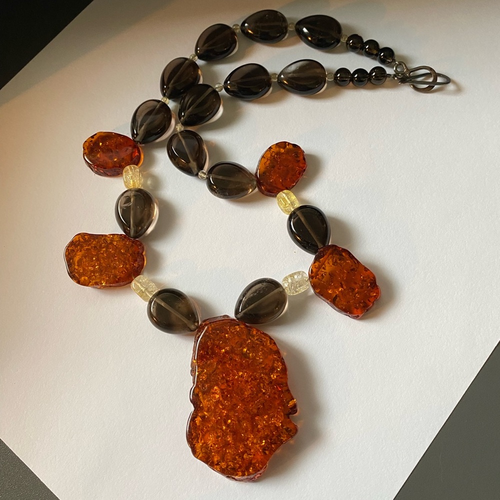 Vintage Sliced Amber Necklace 925 Clasp